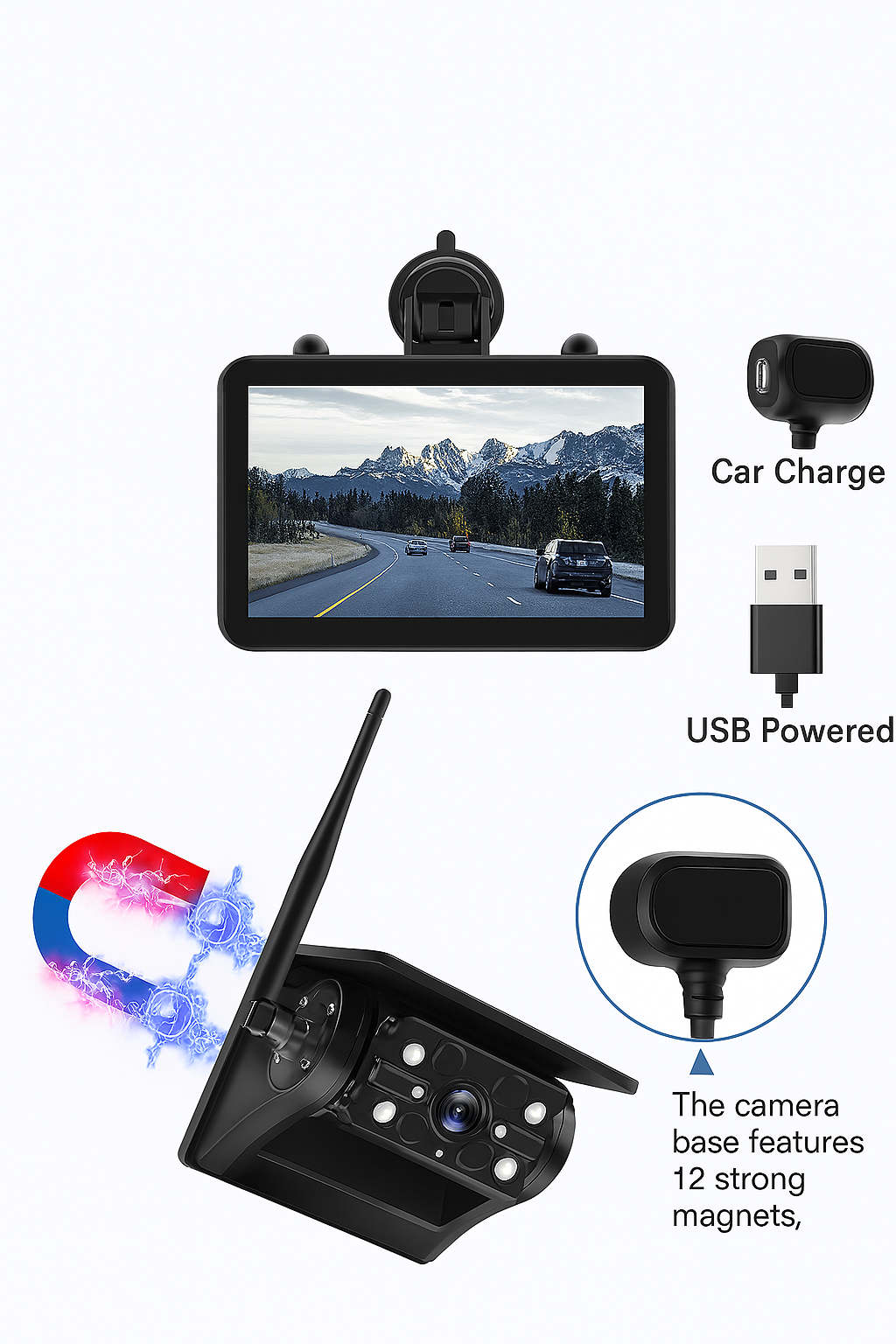 AI Mode On Wireless Magnetic Backup Camera – 7” HD Touchscreen