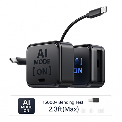 AI Mode On 120W Fast Charger – Retractable & Multi-Device
