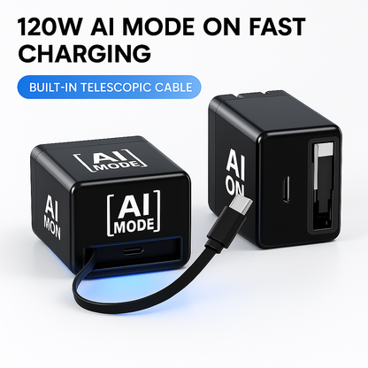 AI Mode On 120W Fast Charger – Retractable & Multi-Device