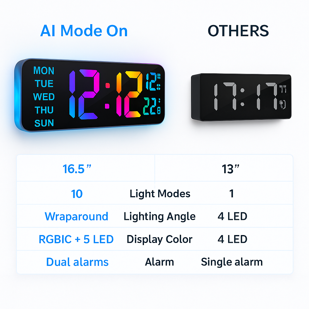 AI Mode On RGB Digital Wall Clock – 16.5” Ultra-Clear Display