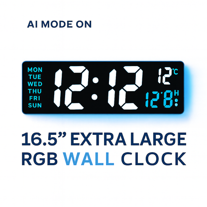 AI Mode On RGB Digital Wall Clock – 16.5” Ultra-Clear Display